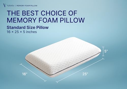 Vaverto Gel Memory Foam Pillow -Standard Size - Ventilated, Premium Bed Pillows with Viscose Made from Bamboo Pillow Cover, Cooling, Contoured Support, Orthopedic Sleeping