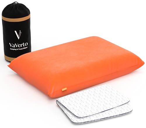 Vaverto Rusty Orange Travel and Camping Pillow - Compressible Medium Firm Memory Foam, Viscose Made from Bamboo Cover, Machine Washable, Ideal for Backpacking, Airplane, Car Travel