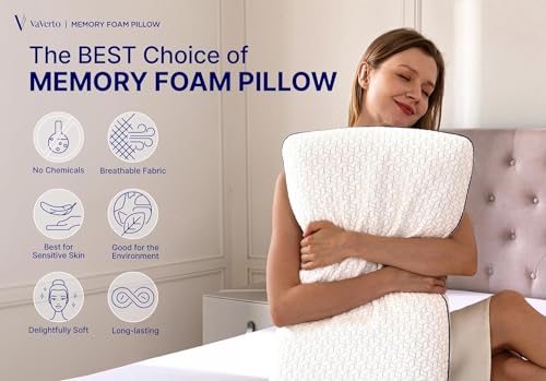 Vaverto Gel Memory Foam Pillow -Standard Size - Ventilated, Premium Bed Pillows with Viscose Made from Bamboo Pillow Cover, Cooling, Contoured Support, Orthopedic Sleeping