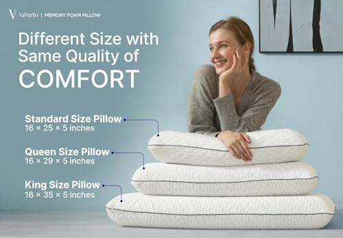 Vaverto Gel Memory Foam Pillow -Standard Size - Ventilated, Premium Bed Pillows with Viscose Made from Bamboo Pillow Cover, Cooling, Contoured Support, Orthopedic Sleeping