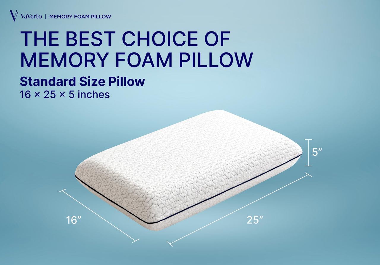 Vaverto Gel Memory Foam Pillow -Standard Size - Ventilated, Premium Bed Pillows with Viscose Made from Bamboo Pillow Cover, Cooling, Contoured Support, Orthopedic Sleeping