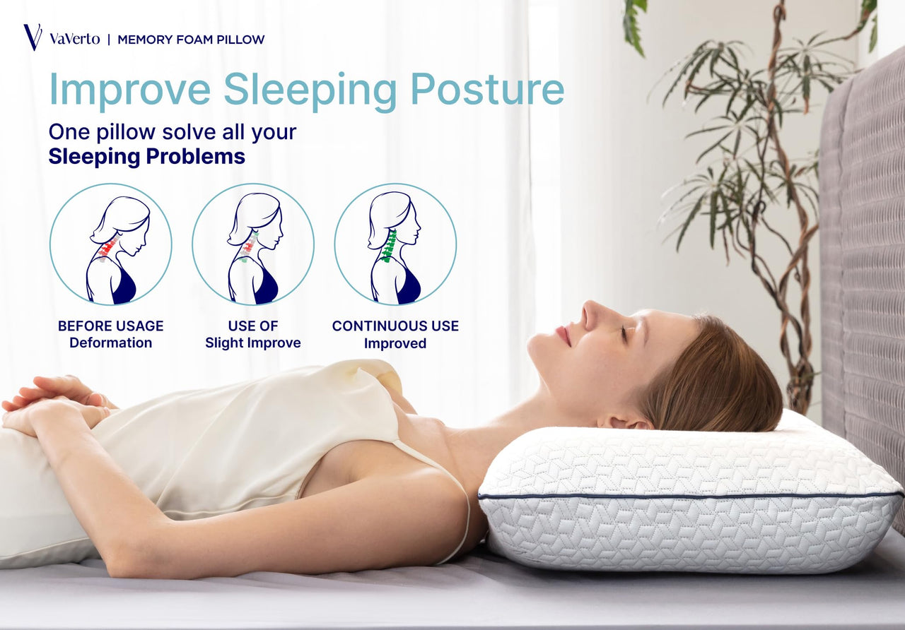 Vaverto Gel Memory Foam Pillow -Standard Size - Ventilated, Premium Bed Pillows with Viscose Made from Bamboo Pillow Cover, Cooling, Contoured Support, Orthopedic Sleeping