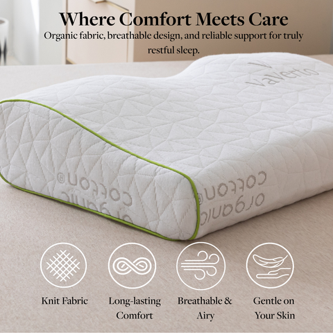 Vaverto Orthopedic Cervical Memory Foam Pillow with Organic Cotton Cover